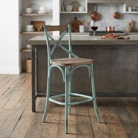 21" Brown And Sky Blue Iron Bar Chair