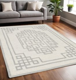 5' X 7' Ivory And Gray Wool Geometric Hand Tufted Area Rug
