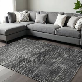 8' X 10' Gray And Dark Gray Abstract Distressed Area Rug