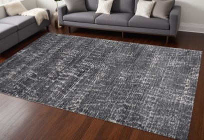 9' X 13' Gray And Dark Gray Abstract Distressed Area Rug