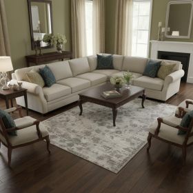 8' X 11' Ivory Gray And Brown Floral Area Rug