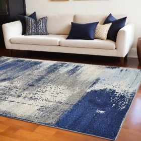 8' X 10' Blue Ivory And Gray Abstract Shag Area Rug