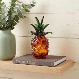 9" Amber And Green Mouth Blown Art Glass Pineapple Sculpture