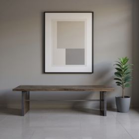 Rectangular Indian Mango Woodbrown Tone Finish W Metal Cladding On The Base Dining Bench