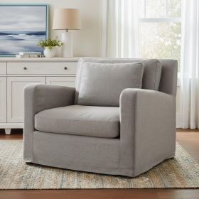 38" Gray and Brown Linen Arm Chair
