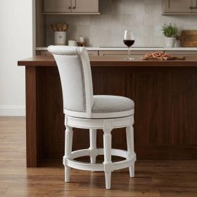 39" Light Gray and White Fabric Counter Height Swivel Bar Chair