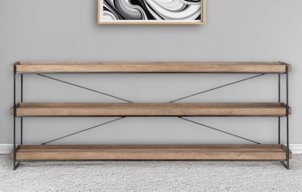 80" Light Brown and Black Solid Wood and Iron Console Table With Two Shelves