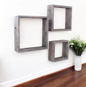 Set of Three Smoky Black Wood Square Hanging Dimensional Sculpture