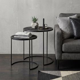 Set of Two 20" Black Round End Table