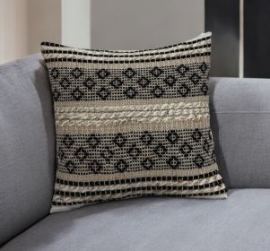 18" Natural Charcoal And Cream Geometric Cotton Blend Throw Pillow