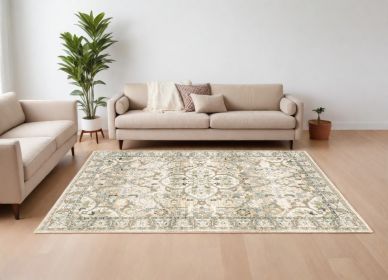 10' X 14' Beige And Ivory Medallion Area Rug
