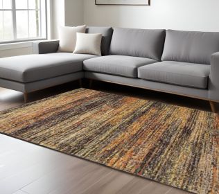 7' X 10' Gold Slate Blue And Orange Abstract Distressed Area Rug