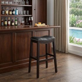 31" Black and Espresso Solid Wood Backless Bar Height Bar Chair