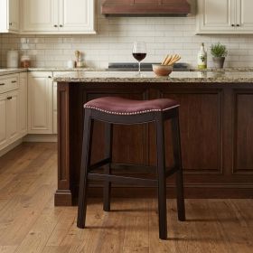 26" Dark Red and Espresso Solid Wood Backless Counter Height Bar Chair