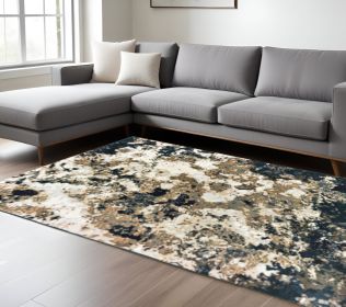 8' X 11' Ivory And Navy Blue Abstract Area Rug