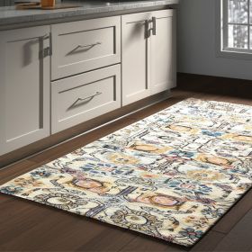 8' Ivory And Blue Floral Runner Rug