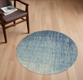 4' Blue And Ivory Abstract Round Rug
