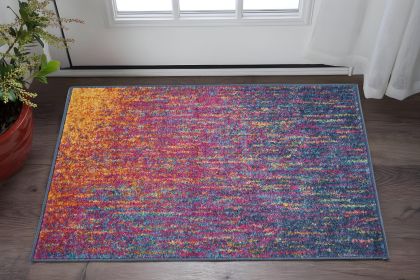 2' X 3' Blue And Orange Abstract Area Rug