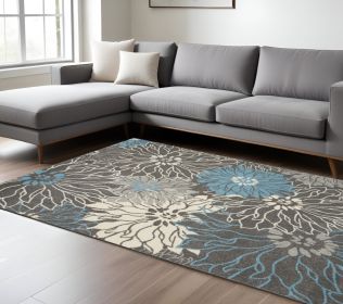 8' X 10' Blue And Gray Floral Area Rug