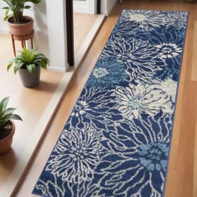 6' Blue And Ivory Floral Runner Rug