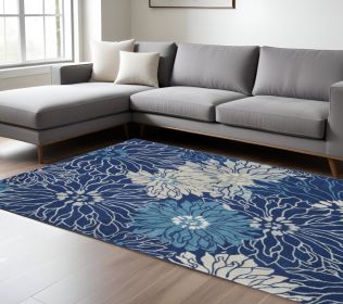 8' X 10' Blue And Ivory Floral Area Rug
