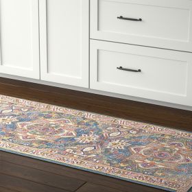 8' Teal And Ivory Medallion Distressed Runner Rug