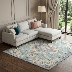 8' X 10' Ivory And Blue Oriental Distressed Area Rug