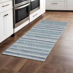 8' Navy Blue And Ivory Southwestern Runner Rug