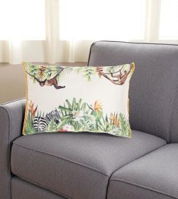 14" X 20" Green And White Cotton Throw Pillow