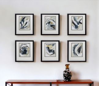 Set Of 6 Neutral Watercolor Abstract Framed Art