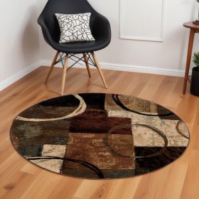 8â€™ Round Brown And Black Abstract Geometric Area Rug