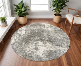8â€™ Round Gray And Ivory Geometric Pattern Area Rug