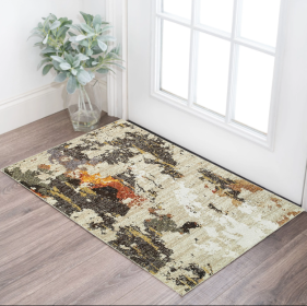 2' X 3' Beige and Black Power Loom Area Rug