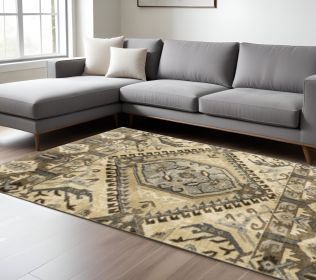 10' X 13' Tan And Gold Medallion Area Rug