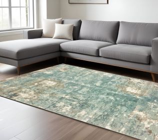 9' X 12' Blue And Gray Abstract Hand Loomed Distressed Area Rug