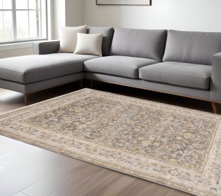 7' X 10' Beige Grey Machine Woven Oriental Indoor Arean Rug