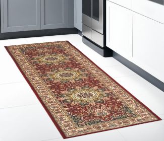 8' Red And Ivory Runner Rug
