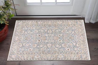 3' X 5' Blue And Ivory Oriental Distressed Area Rug