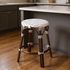 24" Brown And White Rattan Backless Counter Height Bar Chair