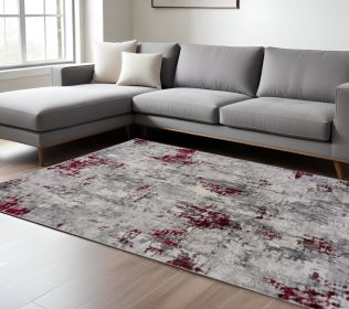 6' X 9' Gray And Red Abstract Area Rug