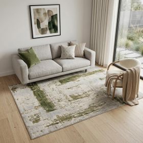 5' X 7' Green And Ivory Abstract Area Rug