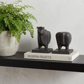 Set of Two 7" Black Fabric Bull Decorative Bookends