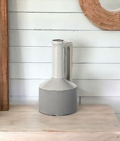 9" Gray And White Cylinder Ceramic Urns Jars