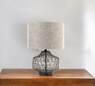 20" Black Lamp Base LED With Brown Shade