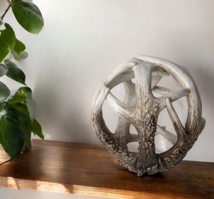5" Off White And Brown Resin Faux Antler Decorative Orb