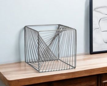 8" Silver Metal Cube Tabletop Sculpture