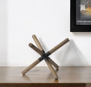 6" Brown Metal And Wood Modern Abstract Tabletop Sculpture