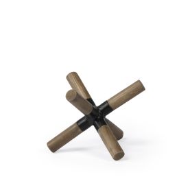 5" Brown Metal And Wood Modern Abstract Tabletop Sculpture