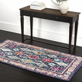 4' X 6' Blue and Ivory Oriental Area Rug