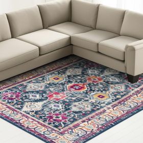 8' X 10' Blue and Ivory Oriental Area Rug